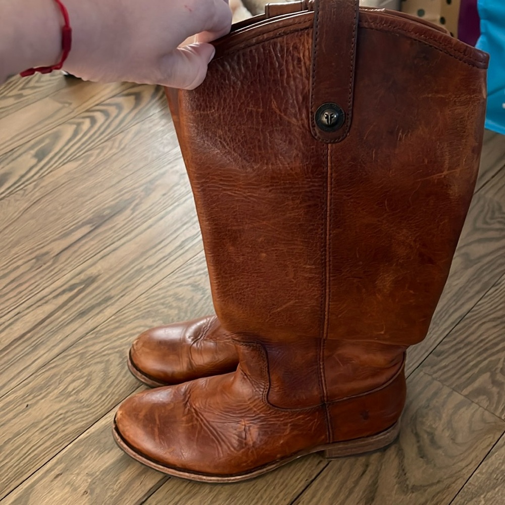 Frye Brown Leather Knee-High Heeled Boots